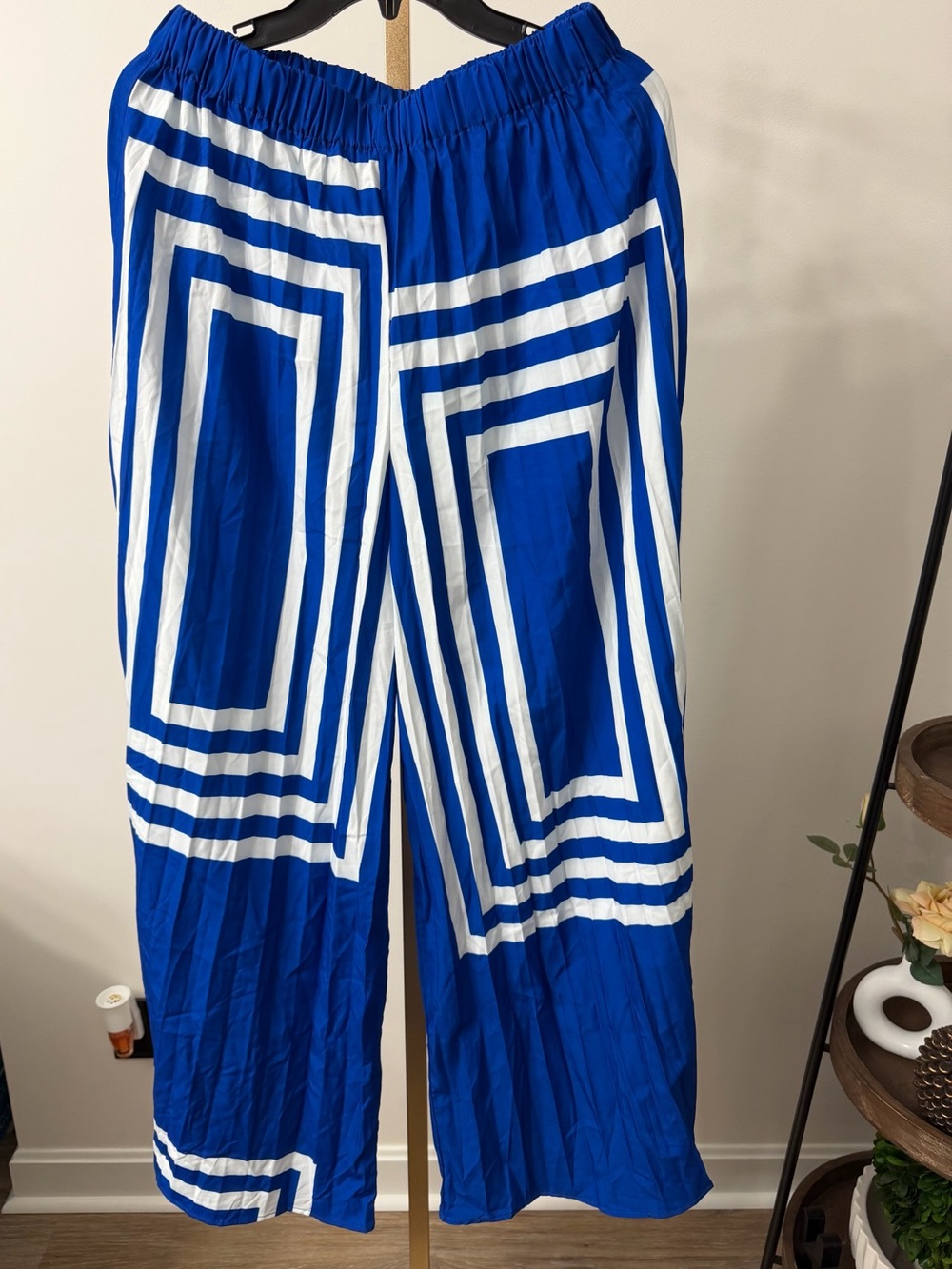 Commense Blue and White Wide-Leg Pants